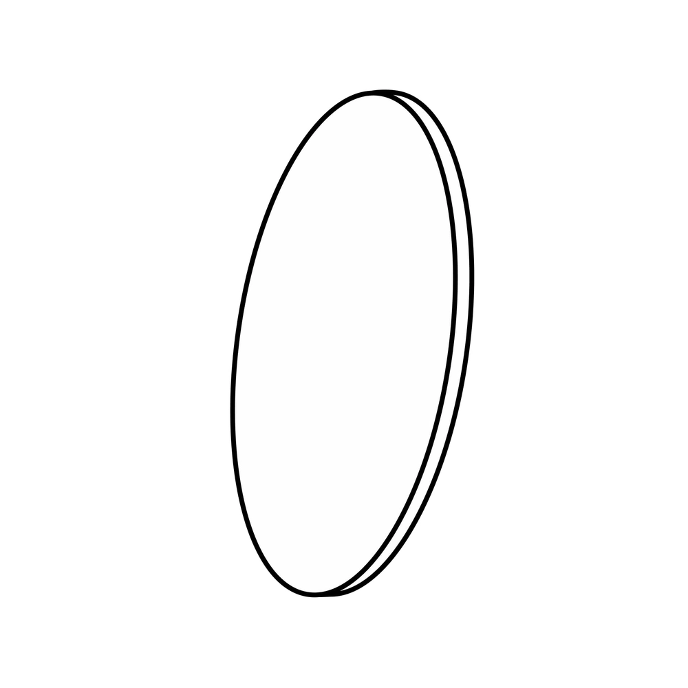 Line art icon of a thin oval lens shown at an angle, illustrating slim lens thickness
